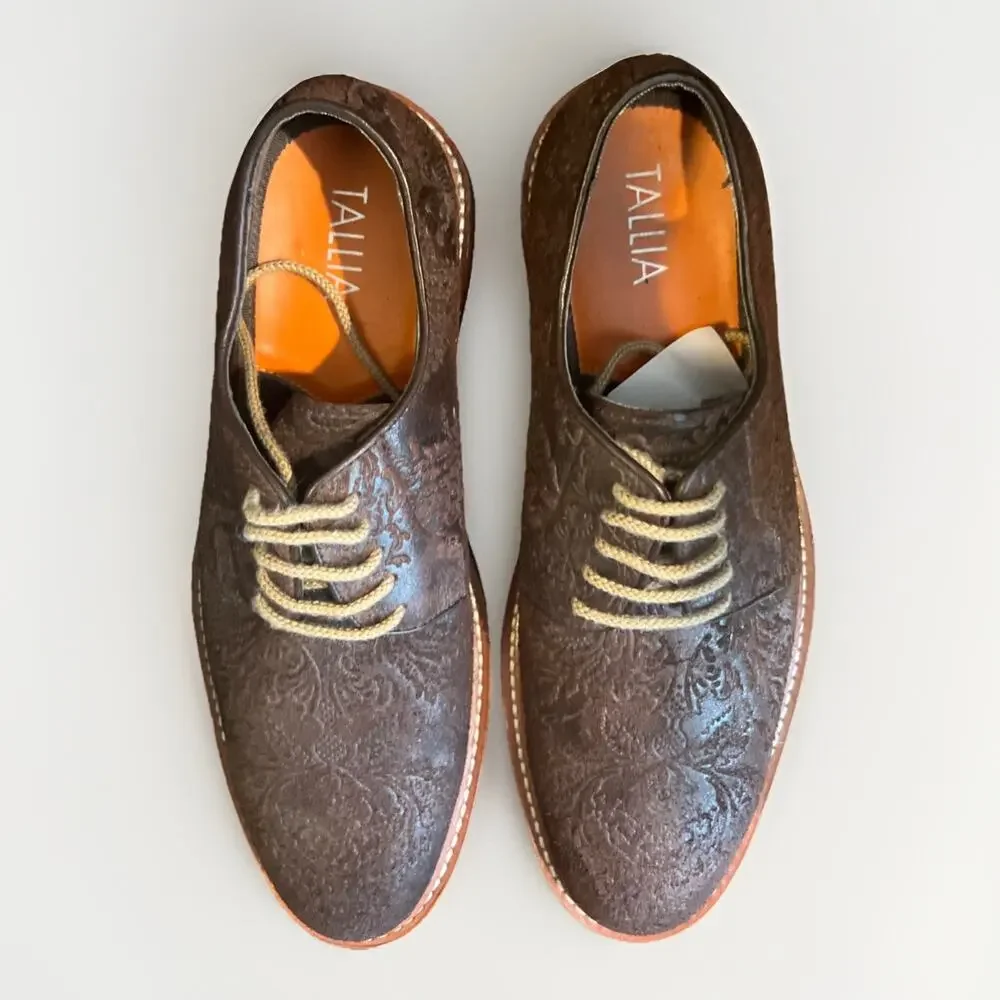 Tallia Men's Shoe Frederico Sz. 8.5 Brown Designer Leather Embossed Oxford Dress
